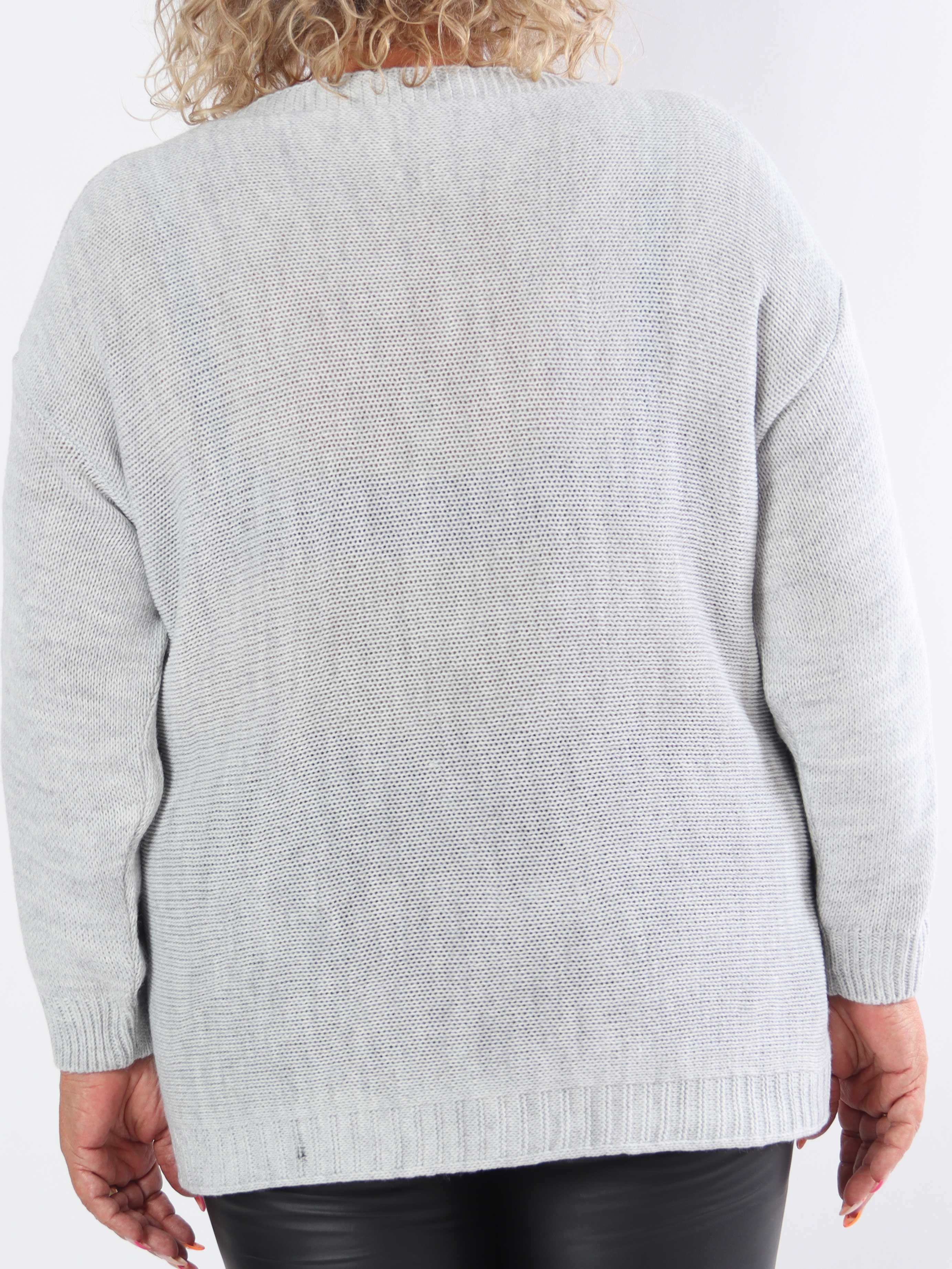 Amara Short - Tofarvet plus size strikbluse med gulddetaljer